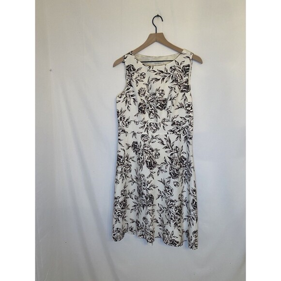 Ann Taylor Dresses & Skirts - Ann Taylor Brown Ivory Floral Linen Dress Size 8